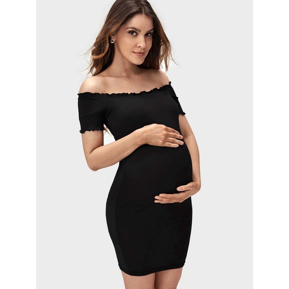 Maternity Off The Shoulder Bodycon mini Dress black - Picture 3 of 5